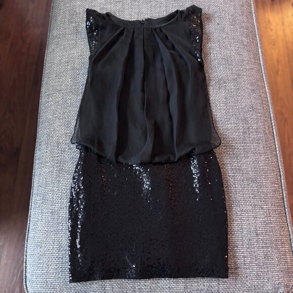 Jessica McClintock Black Sequin Blouson Top/Fitted Skirt Cocktail Dress | Sz 2 - Picture 2 of 9